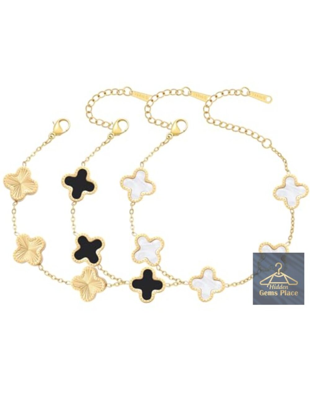 18K Gold Plated Clover Bracelet Set For Women 3Pcs Four Leaf Lucky Flower